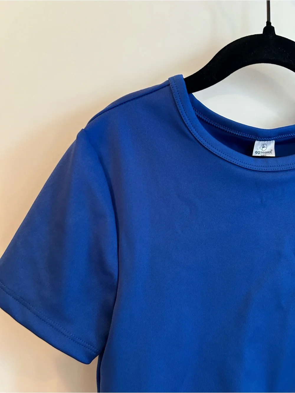 90 Degree By Reflex Blue Performance Crew Neck Cropped Dance Top - Size L (12)